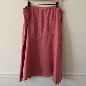 J Jill 100% Linen Pink Midi Skirt XL Crochet Boho Western Cottage Lagenlook Y2K